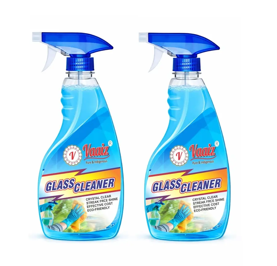 Vaaiz Glass Cleaner & Household Cleaner with Three Position Spray Nozzel for Less Wastage More Coverage, All-Purpose Glass Cleaner for Car, Kitchen and Home Surfaces Pack of 2